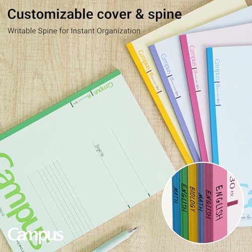 KOKUYO Composition Notebooks, 5 Pack Campus Semi-B5 Comp Book with B 6mm Ruled, 30 Sheets, Classic School Lined Notebook, Journal Notebook for Women Work Study Note Taking (NO-3CBNx5) - size: Semi-B5