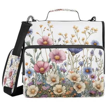 Herbal Wildflowers Zipper Binder for School with Shoulder Strap & Extra Pockets - 1.5 Inch 3-Ring Binder Holds 500+ Sheets, Textbooks, Laptop#407