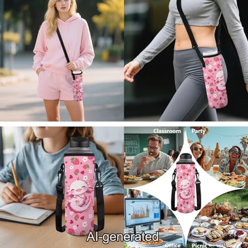 Kawaii Axolotl Large Capacity Kids School Backpack Set 5 Pieces with Lunch Bag Pencil Case and Water Bottle Holder for Girls and Boys - color: Kawaii Axolotl-a