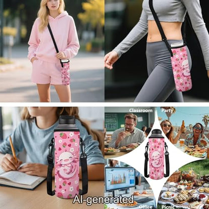 Kawaii Axolotl Large Capacity Kids School Backpack Set 5 Pieces with Lunch Bag Pencil Case and Water Bottle Holder for Girls and Boys - color: Kawaii Axolotl-a
