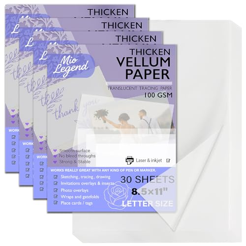 120 Sheets Translucent Vellum Paper 8.5 x 11 Inch, Printable 100gsm/68lb Tracing Paper for Invitations, Greeting Cards, Drawing, Sketching and Writing - color: 120 SHEETS