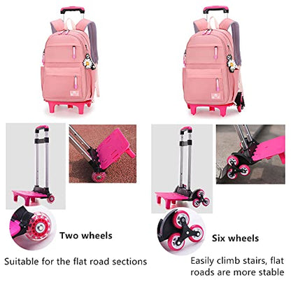 Rolling Backpack,Backpack with Wheels,Kids Roller Backpack for Girls Boys Travel Bag on Wheels Kids Trolley School Bag,Pink - color: A-pink Two Wheels, size: Two Wheels