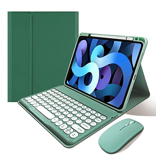 Keyboard Case Mouse Compatible with iPad Air 11 inch M2/ Air 5th 4th Generation/iPad Pro 11 4th/3th/2th/1st Gen Keyboard Case Round Key Cute Removable Color Keyboard,Dark Green - color: Dark Green, size: iPadAir11"/Air5/Air4/Pro11"4th/3rd/2nd/1st Gen