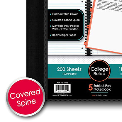 IQ+ iScholar 5-Subject Poly Cover Wirebound Notebook, College Ruled, 11 x 8.5 Inch Sheet Size, 200 Sheets, Blue (59906-BL) - color: Blue, size: 5 Subject, style: College Ruled