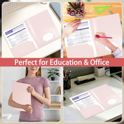Plastic File Folders with 2 Pockets, Pink Folders with Pockets 7 Pack, File Folders Letter Size 8.5x11 inches Folder with Business Card Slot for Home Office School Business - color: Pink
