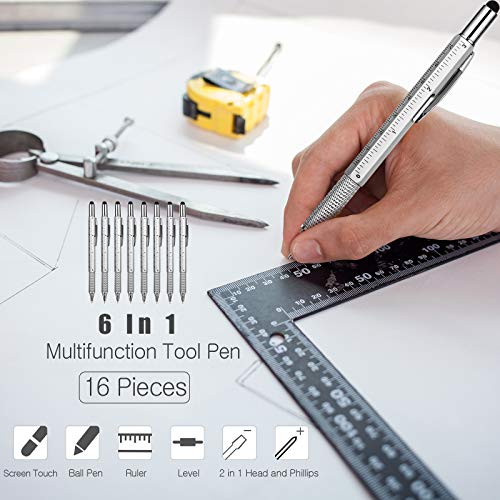 Zhanmai 8 Pcs 6 in 1 Multitool Pen Bulk Gift for Men Multi Tool Ballpoint Pen with Ruler Level Screwdriver Stylus Cool 20 Ink Refill Tool Gadget Birthday Christmas Stocking Stuffers (Black, Silver) - color: Silver, Black