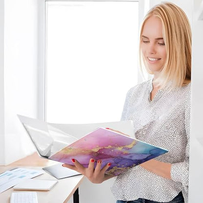 Purple Pink Blue and Gold Marble Binder 3 Ring 1.5 Inch Binder with Clipboard&Pockets, Hardcover Binders Heavy Duty Large File Folder for Office School Supplies - Holds 200 Sheets - color: Purple Pink and Gold Marble, size: 1 Pack-12.4x10.63in