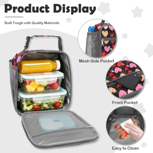 FlowFly Kids Lunch box Insulated Soft Bag Mini Cooler Back to School Thermal Meal Tote Kit for Girls, Boys, Heart - color: Heart