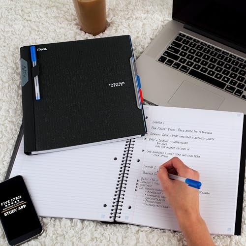 Five Star Advance Spiral Notebook + Study App, 3 Subject, College Ruled Paper, 8-1/2" x 11", 150 Sheets, Spiral Guard, Movable Tabbed Dividers, Black (73132) (Pack of 6) - color: Black, size: Pack of 6