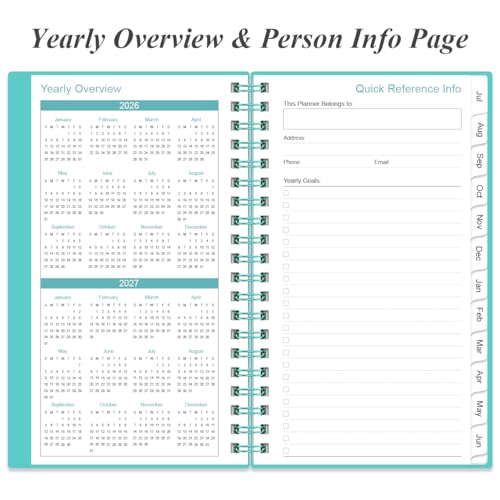 2026-2027 Pocket Planner/Calendar - 2026-2027 Planner from July 2026 - June 2027, Planner 26-27 with 12 Tabs, Twin-Wire Binding, Inner Pocket, 3.75" x 6.75, Teal - color: Teal, size: 3.75" x 6.75"