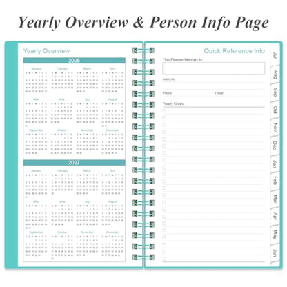 2026-2027 Pocket Planner/Calendar - 2026-2027 Planner from July 2026 - June 2027, Planner 26-27 with 12 Tabs, Twin-Wire Binding, Inner Pocket, 3.75" x 6.75, Teal - color: Teal, size: 3.75" x 6.75"