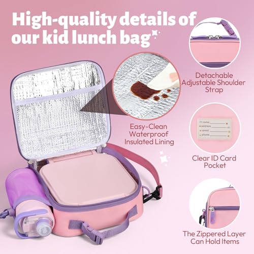 Itslife Bento Box for Kids Set, Insulated Food Container,Kids Lunch Box, 7 oz Thermos for Hot Food, 12 oz Thermos Water Bottle, Reusable Insulated Ice Bag & Fork Spoon Utensils Camping Travel Pink - color: Pink