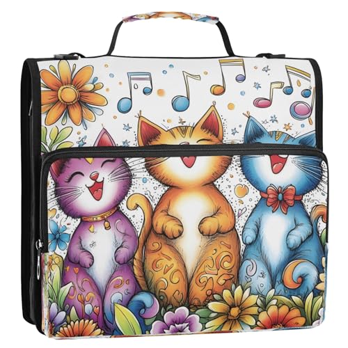 3 Ring Zipper Binder With Shoulder Strap Documents Storage Organizer Animal Dog - color: Three Singing Cats