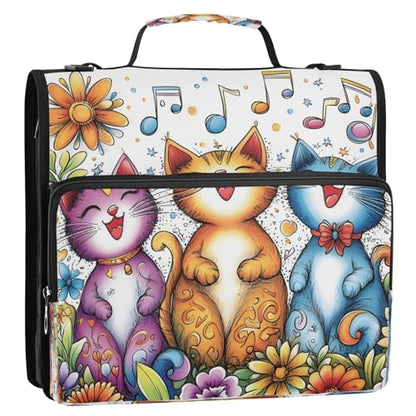 3 Ring Zipper Binder With Shoulder Strap Documents Storage Organizer Animal Dog - color: Three Singing Cats
