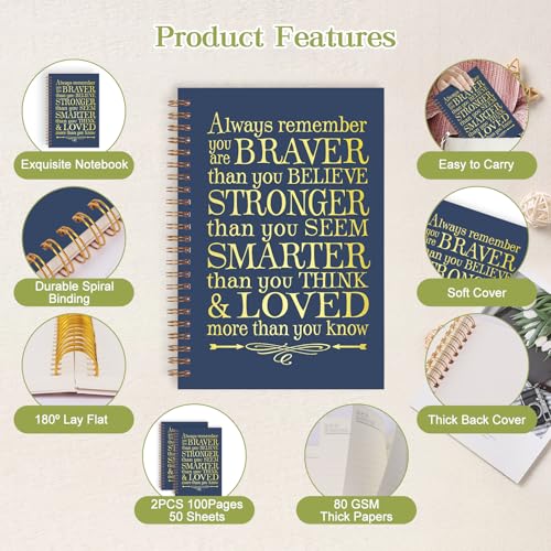 2Pcs Spiral Journal Notebook for Women Men, A5 Motivational Journal with 100 Pages, College Ruled Hardcover Notebook for Office School Home, Inspirational Gifts Encouragement Gifts - color: Blue
