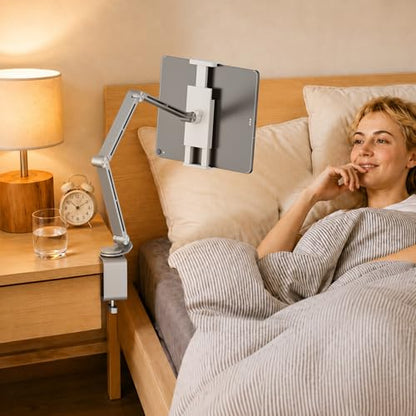 Houele Tablet Stand Holder, Adjustable Foldable Tablet Arm iPad Desk Mount with 360°Rotate Base, Phone Holder iPad Stand for Desk and Bed, Compatible with Tablets, Phones or Other 4-15.6" Device - color: Silver
