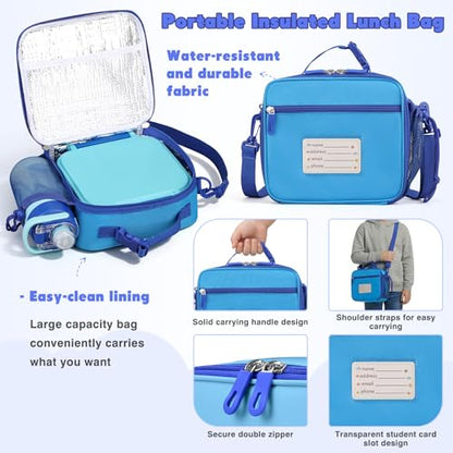 Bento Lunch Box for Kids with 7oz Soup Thermo,Insulated Stainless Steel Kids Water Bottle with Straw and Insulated Lunch Bag,Leak-Proof Lunch Food Container with Ice Pack for School(Blue) - color: Blue