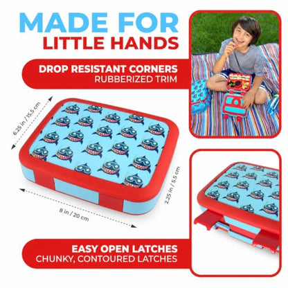 kinsho Lunch Box for Kids Toddlers Boys, BPA Free Bento, Removable Tray, Pre-School Kid Daycare Lunches Snack Container Ages 3 to 5, Cute Baby Blue Shark - color: Shark Bento