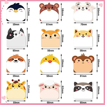Yinder 24 Pads Cute Animal Sticky Notes Kawaii Animal Sticky Notes Pads Bulk Fun Cartoon Memo Pad Self Adhesive Tab Back to School Gift for Teacher Student Classroom Veterinary Cat Office Supplies - style: Multi Animals