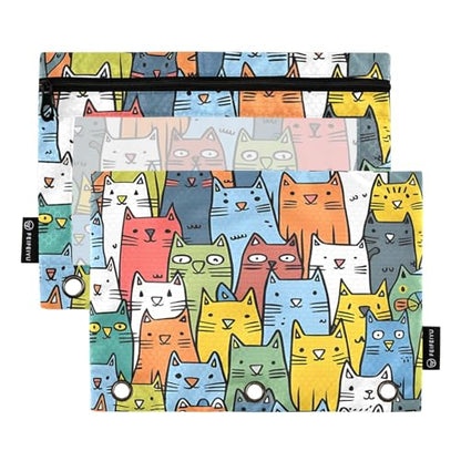SUABO Seamless Cats Pencil Pouch for 3 Ring Binder, 2 PCS Binder Pencil Pouch with Zipper, Clear Window Zipper Pencil Case Pencil Bags for Office Supplies - color: Cats