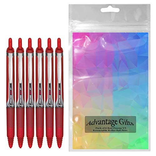 Precise V5 RT Retractable Rolling Ball Pens, Extra Fine Point (.5mm), Red Ink, 6-pk; Premium Comfort Grip, Bundle with Plastic Reusable Pouch - color: Red, size: 1 Count (Pack of 6)