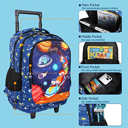 seastig Rolling Backpack for Kids Wheeled Backpack 18in Double Handle Backpack with Wheels - color: Space