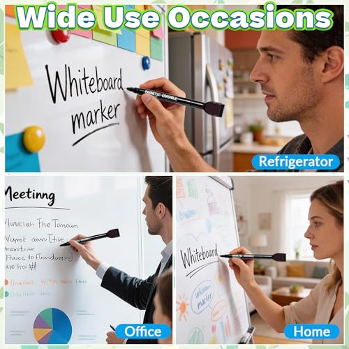 Magnetic Dry Erase Markers, 0.5 mm Ultra Fine Black Whiteboard Markers with Built-in Eraser, Low Odor Thin Marker for White Board Home Office Classroom, 12 Pcs