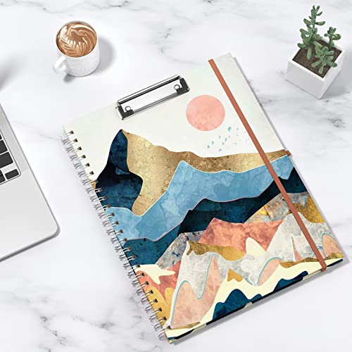 Rimilak Spiral Clipboard Folio with Refillable Lined Notepad, 14.5 x 9.8 In, Hardcover Cover with 5 Interior Pockets, Elastic Band and Pen Loop Series. Cute Stylish Clipfolio, Watercolor Sunset - color: Watercolor Sunset