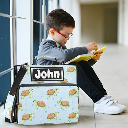 Cartoon Turtles Blue Print Custom Zipper Binder Bag 3 Ring with Shoulder Strap & Handle Personalized Binder Bag Expandable File Folder for School - color: Multi-cartoon Turtles Blue