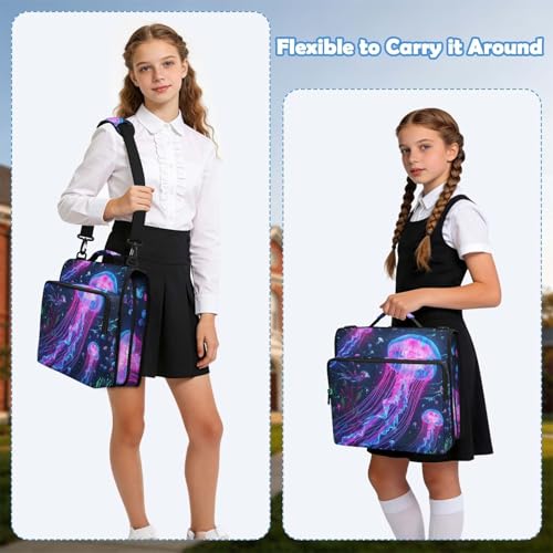 Jellyfish 2-inch 3 Ring Zipper Binder with Shoulder Strap Holds 14 Inch Laptop for Students and Office - color: Glowing Jellyfish