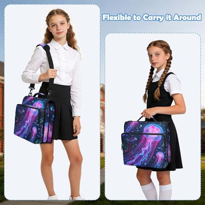 Jellyfish 2-inch 3 Ring Zipper Binder with Shoulder Strap Holds 14 Inch Laptop for Students and Office - color: Glowing Jellyfish