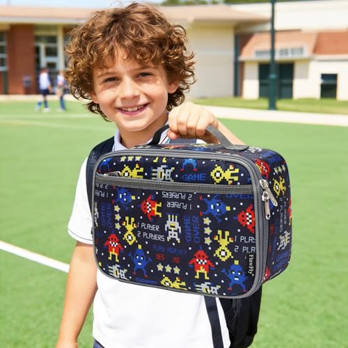 FlowFly Kids Lunch box Insulated Soft Bag Mini Cooler Back to School Thermal Meal Tote Kit for Girls, Boys, Robot - color: Robot
