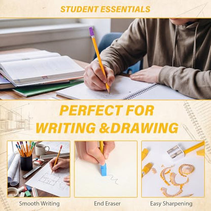 Gersoniel 24 Pack Classic Yellow No.2 HB Pencils with 48 Eraser Caps, Traditional Wooden Writing Unsharpened Pencils Bulk for Office, Home, Note Taking and Everyday Writing - color: Yellow