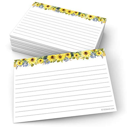 321Done Ruled Note Cards, Sunflower 4x6 Thick Index Cards - Plain White Card Stock, Notecards & Stationery with Lines for Writing, Stamping - Made in USA, Set of 50 - No Envelopes - color: Lines, size: Standard (4 x 6)