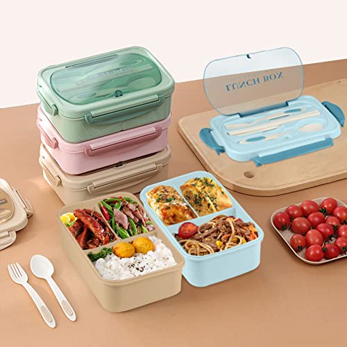 Bento Box for Adult, 1200 ML Lunch Containers for Adults, LeakProof Lunch Box with Utensils, BPA Free, 3 Compartment Bento Box Microwave Safe, Pink - color: Pink