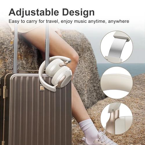 LORELEI Q30 Bluetooth Headphones Over Ear,60H Playtime & 3 EQ Music Modes,BT6.0 Headphones Wireless with Mic,Foldable Lightweight Headsets,HiFi Stereo Deep Bass for Home Travel iPad Tablet-Beige White - color: Beige White
