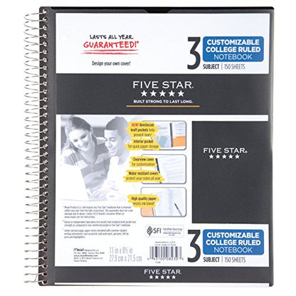 Five Star Advance Spiral Notebook, 1 Subject, College Ruled Paper, 100 Sheets, 7" x 4-3/8", White (73155) - color: 04 Black