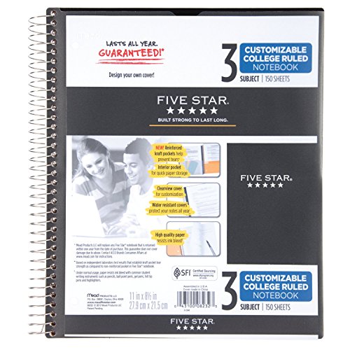 Five Star Advance Spiral Notebook, 1 Subject, College Ruled Paper, 100 Sheets, 7" x 4-3/8", White (73155) - color: 04 Black