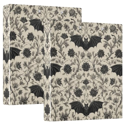 Gothic Bat Round Ring Binders Floral (2) 1.5 Inch 3 Ring Binder with Clipboard Holds 200 Sheets Office Home School - color: Multicolored 21