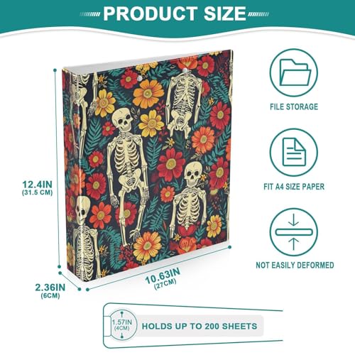 ALAZA 3 Ring Binder Retro Human Skeleton Clipboard Round Ring Binder Holds 1.5 Inch Three Binders Heavy Duty Binders for Office Supplies, 2Pack - size: 2