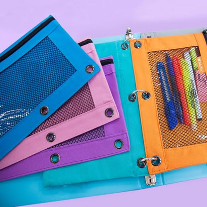 BAZIC PRODUCTS Retro Pastel 3-Ring Pencil Pouch with Mesh Window, 2-Pack | clear mesh window and a zipper closure for pens; pencils - color: Pastel Pink, size: 2-Pack