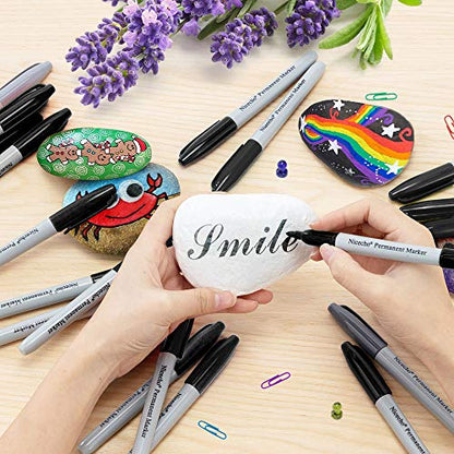 Nicecho Permanent Markers, Black Permanent Marker Pens, 30 Count Fine Point Basic Marker Set