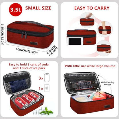 Gloppie Small Lunch Bag Insulated Lunch Box for Women Girls Kids Mini Lunchbox Adult Portable Cooler Bags Reusable Snack Bag Thermal Lunch Boxes, Wine Red - color: Wine Red