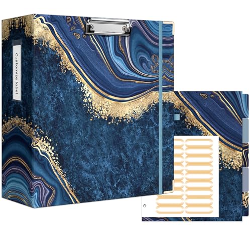 Ospelelf 3 Ring Binder for Letter Size Paper with 5 Tab Dividers, 3 Inch Ring, 4.4 Inch Spine, Blue Large Binder with Clip for School and Office Supplies - color: Blue Marble, size: 3in（Letter Size）