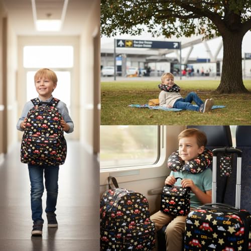 16’’ Kid’s Luggage Set with Spinner Wheels, Hardside with Suitcases,6 Piece | Carry on Luggage, Travel Rolling Luggage Airline Approved, Girls Boys - color: Car