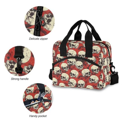 ALAZA Retro Skulls Red Insulated Lunch Bag Women Men Portable Reusable Cooler Lunch Tote Bag for Work Office Picnic College - color: Multi 15