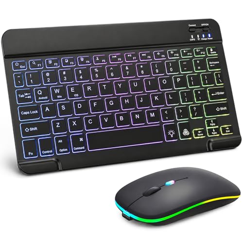 Backlit Bluetooth Keyboard and Mouse for iPad, Rechargeable Slim Portable Wireless Keyboard and Mouse for iPad Tablets, Compatible for All iOS/Windows/Android System Devices-Black