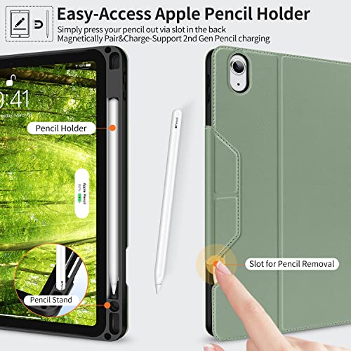 H HOLIMET Case for iPad Air 11 inch 2026 M4/M3 2025/2024 M2 iPad Air 5th Generation 2022/iPad Air 4th Generation 2020 10.9 Inch with Pencil Holder Shockproof Protective Cover Vegan Leather - color: Green 2nd