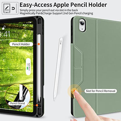 H HOLIMET Case for iPad Air 11 inch 2026 M4/M3 2025/2024 M2 iPad Air 5th Generation 2022/iPad Air 4th Generation 2020 10.9 Inch with Pencil Holder Shockproof Protective Cover Vegan Leather - color: Green 2nd