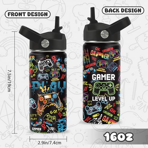 Gaming Gifts for Gamer Boys, 16oz Game Water Bottle for Kids, Gaming Controller Insulated Stainless Steel Tumbler, Birthday Gifts for Gamer Boys Kids Teen Adults Gamings Cup - color: Game